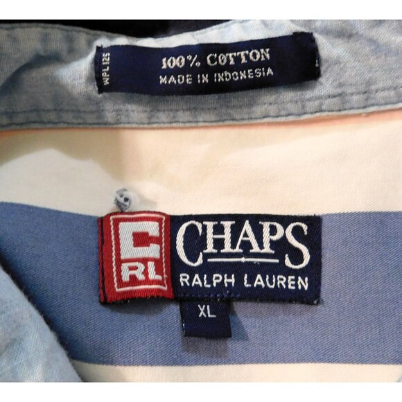 Chaps Ralph Lauren Shirt XL Multicolor Stripe Short Sleeve Button-Up 100% Cotton - Picture 6 of 6
